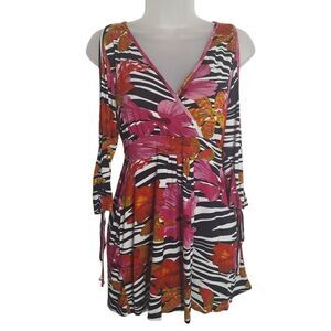 Boston Proper Womens Mini Dress Cold Shoulder 3/4 Sleeve Floral Zebra XS